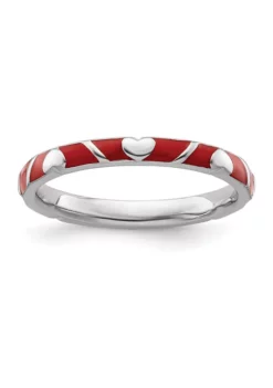 Budget 👏 Sterling Silver Stackable Expressions Red Enamel Heart Ring by Belk & Co. ❤️