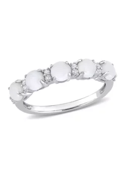 Brand new 😀 Opal and White Topaz Semi Eternity Ring in Sterling Silver by Belk & Co. 👍