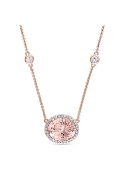 Top 10 ❤️ 4.84 ct. t.g.w. Morganite, White Sapphire and 1/6 ct. t.w. Diamond Halo Station Necklace in 14K Rose Gold by Belk & Co. 🔥