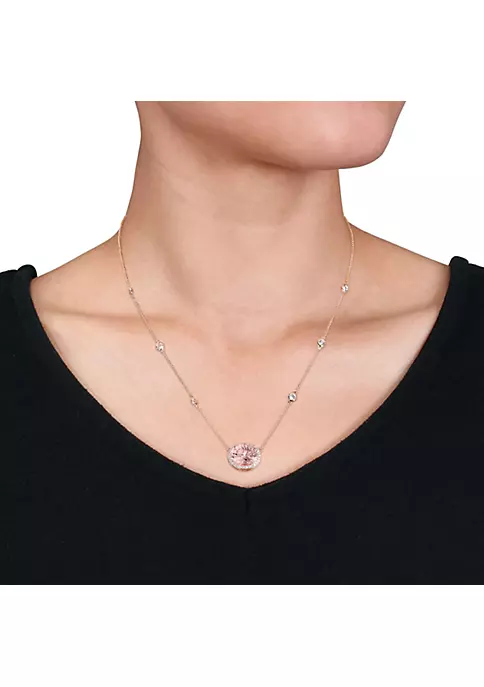 Top 10 ❤️ 4.84 ct. t.g.w. Morganite, White Sapphire and 1/6 ct. t.w. Diamond Halo Station Necklace in 14K Rose Gold by Belk & Co. 🔥 2 Top 10 ❤️ 4.84 ct. t.g.w. Morganite, White Sapphire and 1/6 ct. t.w. Diamond Halo Station Necklace in 14K Rose Gold by Belk & Co. 🔥 - Image 2