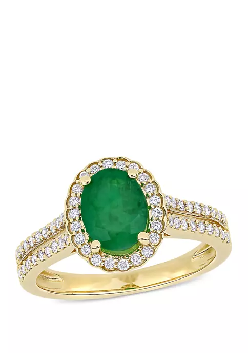 Discount ⌛ 1.2 ct. t.w. Emerald and 1/3 ct. t.w Diamond Oval Halo Engagement Ring in 14K Yellow Gold by Belk & Co. 🎁 1 Discount ⌛ 1.2 ct. t.w. Emerald and 1/3 ct. t.w Diamond Oval Halo Engagement Ring in 14K Yellow Gold by Belk & Co. 🎁