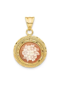 Hot Sale 🤩 14K Yellow Gold Diamond Cut Natural Shell Floral Cameo Pendant by Belk & Co. 👍 -DealsBelk & Co. Store Belk 23785
