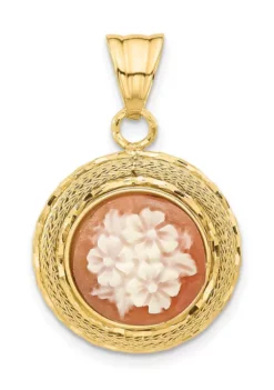 Hot Sale 🤩 14K Yellow Gold Diamond Cut Natural Shell Floral Cameo Pendant by Belk & Co. 👍 -DealsBelk & Co. Store Belk 23786