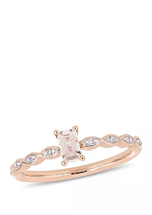 Discount 💯 1/3 ct. t.w. Morganite and 0.04 ct. t.w. Diamond Accent Vintage Engagement Ring in 10k Rose Gold by Belk & Co. ✔️ 1 Discount 💯 1/3 ct. t.w. Morganite and 0.04 ct. t.w. Diamond Accent Vintage Engagement Ring in 10k Rose Gold by Belk & Co. ✔️