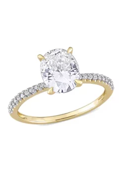 Top 10 ⭐ Lab Created 2 ct. t.w. Moissanite and 1/10 ct. t.w. Diamond Oval Solitaire Engagement Ring in 14k Yellow Gold by Belk & Co. 👍