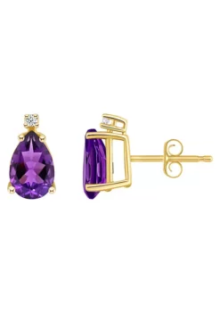 Cheapest ✔️ 14K Gold 8x5 Pear Shape Amethyst Diamond Accent Earrings by Belk & Co. 👏