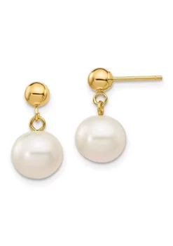 Best reviews of 😀 14K Yellow Gold 8-8.5mm White Round Freshwater Cultured Pearl Dangle Post Earrings by Belk & Co. 🔥 -DealsBelk & Co. Store Belk 23837