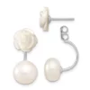 Budget ✔️ Sterling Silver Rhodium-plated 8-9mm Freshwater Cultured Pearl/MOP Flower Front/Back Earrings by Belk & Co. 🤩