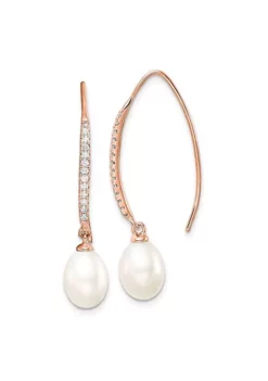 Top 10 💯 Sterling Silver Rose-tone Cubic Zirconia 7 -8mm White Teardrop Freshwater Cultured Pearl Earrings by Belk & Co. ⭐ -DealsBelk & Co. Store Belk 23855