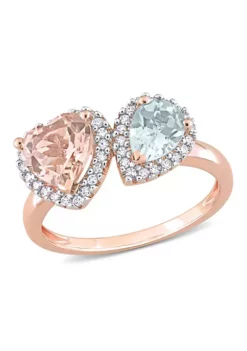 Budget 🎉 Heart Shape Morganite Pear Shape Aquamarine and 1/5 CT TW Diamond Ring in 14k Rose Gold by Belk & Co. ⭐