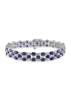 Wholesale ❤️ Lab Created 18.90 ct. t.g.w. Created Blue and Created White Sapphire 3-Row Bracelet in Sterling Silver by Belk & Co. 🧨