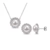 Cheap 👏 Lab Created 9.5-10mm Freshwater Cultured Pearl and 1/2 CT TGW Created White Sapphire Halo Earrings and Pendant with Chain in Sterling Silver by Belk & Co. ✨