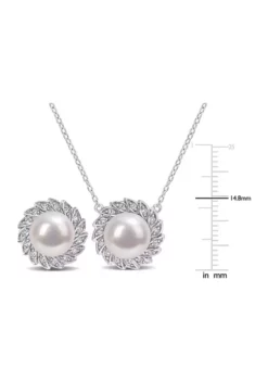 Cheap 👏 Lab Created 9.5-10mm Freshwater Cultured Pearl and 1/2 CT TGW Created White Sapphire Halo Earrings and Pendant with Chain in Sterling Silver by Belk & Co. ✨ 7 Cheap 👏 Lab Created 9.5-10mm Freshwater Cultured Pearl and 1/2 CT TGW Created White Sapphire Halo Earrings and Pendant with Chain in Sterling Silver by Belk & Co. ✨ -DealsBelk & Co. Store Belk 23898