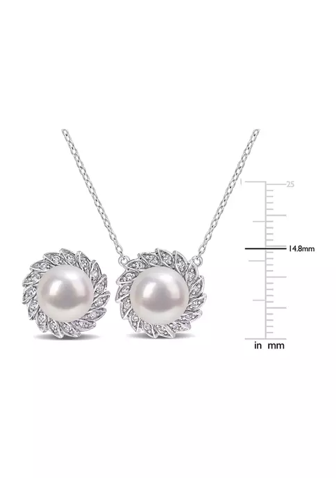Cheap 👏 Lab Created 9.5-10mm Freshwater Cultured Pearl and 1/2 CT TGW Created White Sapphire Halo Earrings and Pendant with Chain in Sterling Silver by Belk & Co. ✨ 3 Cheap 👏 Lab Created 9.5-10mm Freshwater Cultured Pearl and 1/2 CT TGW Created White Sapphire Halo Earrings and Pendant with Chain in Sterling Silver by Belk & Co. ✨ - Image 3