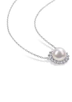 Cheap 👏 Lab Created 9.5-10mm Freshwater Cultured Pearl and 1/2 CT TGW Created White Sapphire Halo Earrings and Pendant with Chain in Sterling Silver by Belk & Co. ✨ 8 Cheap 👏 Lab Created 9.5-10mm Freshwater Cultured Pearl and 1/2 CT TGW Created White Sapphire Halo Earrings and Pendant with Chain in Sterling Silver by Belk & Co. ✨ -DealsBelk & Co. Store Belk 23899