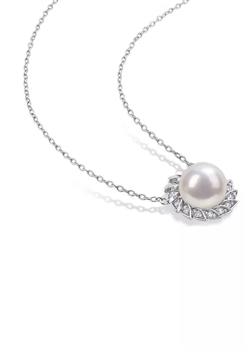 Cheap 👏 Lab Created 9.5-10mm Freshwater Cultured Pearl and 1/2 CT TGW Created White Sapphire Halo Earrings and Pendant with Chain in Sterling Silver by Belk & Co. ✨ 4 Cheap 👏 Lab Created 9.5-10mm Freshwater Cultured Pearl and 1/2 CT TGW Created White Sapphire Halo Earrings and Pendant with Chain in Sterling Silver by Belk & Co. ✨ - Image 4