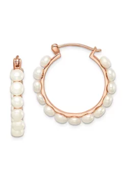 Coupon 🌟 Sterling Silver Rose-tone 18K Flash-plated 4-5mm Hoop Freshwater Cultured Pearl Earrings by Belk & Co. 👍 -DealsBelk & Co. Store Belk 23911