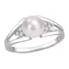 Flash Sale 🛒 7-7.5mm Freshwater Cultured Pearl and Diamond Accent Split-Shank Ring in Sterling Silver by Belk & Co. 👏