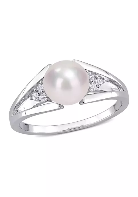 Flash Sale ๐ 7-7.5mm Freshwater Cultured Pearl and Diamond Accent Split-Shank Ring in Sterling Silver by Belk & Co. ๐ 5 Flash Sale ๐ 7-7.5mm Freshwater Cultured Pearl and Diamond Accent Split-Shank Ring in Sterling Silver by Belk & Co. ๐ - Image 5