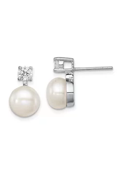 Brand new 🛒 Sterling Silver Rhodium-plated 7-8mm White Freshwater Cultured Pearl Cubic Zirconia Post Earrings by Belk & Co. ❤️