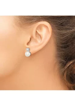 Brand new 🛒 Sterling Silver Rhodium-plated 7-8mm White Freshwater Cultured Pearl Cubic Zirconia Post Earrings by Belk & Co. ❤️ -DealsBelk & Co. Store Belk 23940