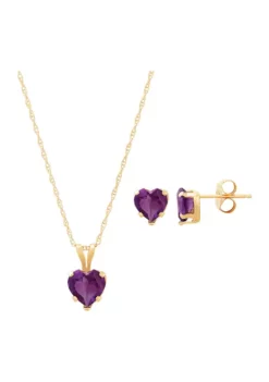 Best Sale 🌟 Amethyst Heart Necklace and Earring Set in 10K Yellow Gold by Belk & Co. ❤️