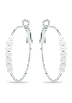 Outlet ✔️ 3 Millimeter Freshwater Pearl Hoop Earrings in Sterling Silver by Belk & Co. 😍 -DealsBelk & Co. Store Belk 240