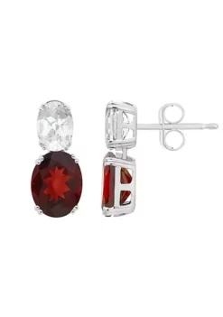 Discount ๐ฅ Sterling Silver 9x7mm Oval Garnet and White Topaz Drop Earrings by Belk & Co. ๐