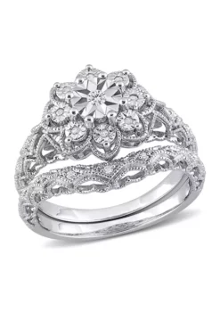 New 🎁 1/10 CT TW Diamond Vintage Bridal Set in Sterling Silver by Belk & Co. ✔️