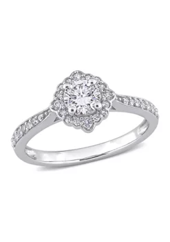 Buy ๐ฅฐ Lab Created 4/5 CT TGW Created White Sapphire and 1/10 CT TW Diamond Floral Halo Engagement Ring in 10k White Gold by Belk & Co. ๐