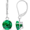 Flash Sale 😉 Sterling Silver Round Checkerboard Cut Created Emerald Leverback Earrings by Belk & Co. ❤️
