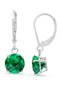 Flash Sale 😉 Sterling Silver Round Checkerboard Cut Created Emerald Leverback Earrings by Belk & Co. ❤️ -DealsBelk & Co. Store Belk 24094