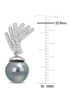 Hot Sale 🛒 9.5-10mm Black Tahitian Cultured Pearl and Diamond Accent Drop Earrings in Sterling Silver by Belk & Co. 🤩 -DealsBelk & Co. Store Belk 24099