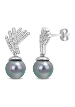 Hot Sale 🛒 9.5-10mm Black Tahitian Cultured Pearl and Diamond Accent Drop Earrings in Sterling Silver by Belk & Co. 🤩 -DealsBelk & Co. Store Belk 24101