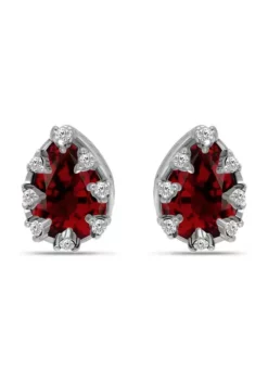 Outlet 😉 1-1/2 ct. 7x5MM Pear Garnet and White Topaz Crown Stud Earrings, Sterling Silver by Belk & Co. 🎁