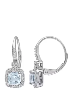 Deals 🤩 Cushion Cut 1.06 ct. t.w. Aquamarine and 1/5 ct. t.w Diamond Halo Lever Back Earrings in 10K White Gold by Belk & Co. 👏