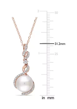 Top 10 🎉 10-10.5 MM Cultured Freshwater Pearl, White Sapphire and 1/6 CT TW Diamond Twist Drop Pendant with Chain in Rose Plated Sterling Silver by Belk & Co. 🔔 -DealsBelk & Co. Store Belk 24163