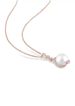 Top 10 🎉 10-10.5 MM Cultured Freshwater Pearl, White Sapphire and 1/6 CT TW Diamond Twist Drop Pendant with Chain in Rose Plated Sterling Silver by Belk & Co. 🔔 -DealsBelk & Co. Store Belk 24164