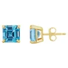 Deals 🔥 14K Yellow Gold 6mm Asscher Blue Topaz Stud Earrings by Belk & Co. 🤩