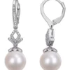 Budget ✔️ 11-12mm Cultured Freshwater Pearl and Diamond-Accent Drop Earrings in Sterling Silver by Belk & Co. 🛒