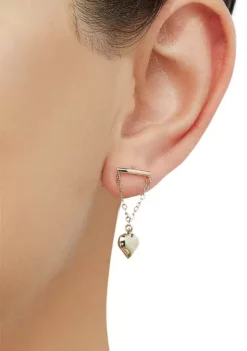 Best Sale 💯 Puffed Tiny Heart on Curved Bar with Cable Chain Earrings in 10K Yellow Gold by Belk & Co. 🧨 -DealsBelk & Co. Store Belk 24192