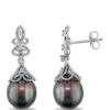 Coupon 🤩 1/10 ct. t.w. Diamond and 9 to 9.5 Millimeter Cultured Tahitian Pearl Vintage Drop Earrings in 14k White Gold by Belk & Co. 🌟