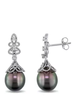 Coupon 🤩 1/10 ct. t.w. Diamond and 9 to 9.5 Millimeter Cultured Tahitian Pearl Vintage Drop Earrings in 14k White Gold by Belk & Co. 🌟 -DealsBelk & Co. Store Belk 24219