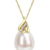 New 🔥 9-10MM South Sea Cultured Pearl and Diamond Accent Swirl Necklace in 14k Yellow Gold by Belk & Co. 🌟