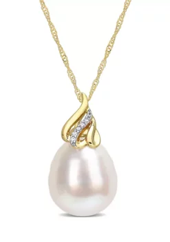 New 🔥 9-10MM South Sea Cultured Pearl and Diamond Accent Swirl Necklace in 14k Yellow Gold by Belk & Co. 🌟