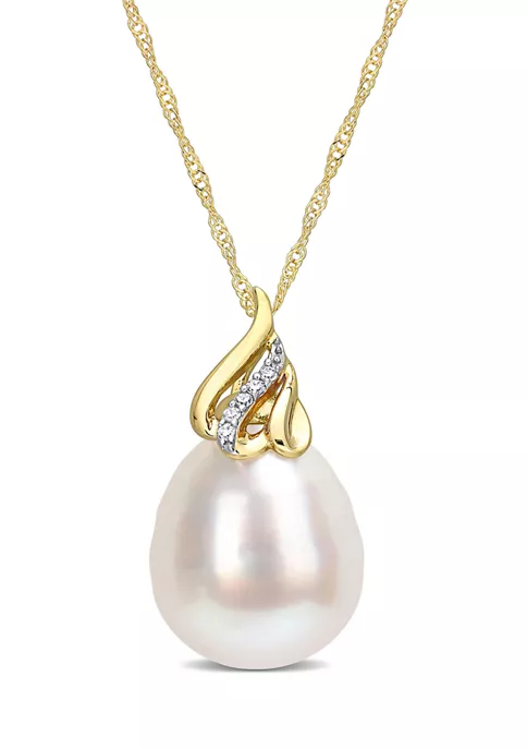 New ๐ฅ 9-10MM South Sea Cultured Pearl and Diamond Accent Swirl Necklace in 14k Yellow Gold by Belk & Co. ๐ 1 New ๐ฅ 9-10MM South Sea Cultured Pearl and Diamond Accent Swirl Necklace in 14k Yellow Gold by Belk & Co. ๐