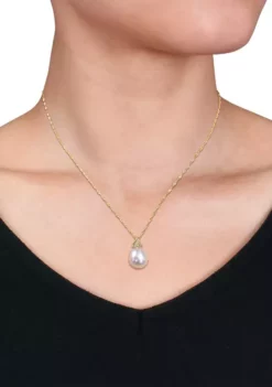 New ๐ฅ 9-10MM South Sea Cultured Pearl and Diamond Accent Swirl Necklace in 14k Yellow Gold by Belk & Co. ๐ 8 New ๐ฅ 9-10MM South Sea Cultured Pearl and Diamond Accent Swirl Necklace in 14k Yellow Gold by Belk & Co. ๐ -DealsBelk & Co. Store Belk 24227