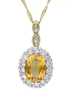 Top 10 ✔️ 1 1/7 ct. t.w. Citrine, 5/8 ct. t.w. White Topaz, 1/10 ct. t.w. Diamond Accent Vintage Necklace in 14k Yellow Gold by Belk & Co. ⌛