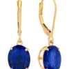 Best Pirce 👏 14K White Gold Oval Created Blue Sapphire Dangle Earrings by Belk & Co. 🌟