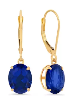 Best Pirce 👏 14K White Gold Oval Created Blue Sapphire Dangle Earrings by Belk & Co. 🌟